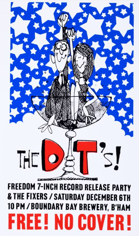 A poster of cartoon characters in front of a wall of blue and white stars