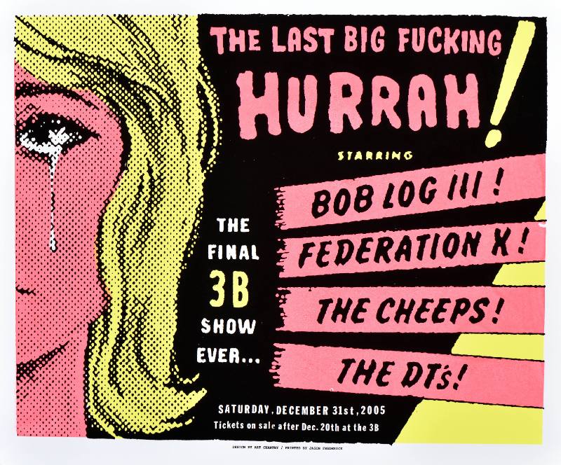 A poster of a cartoon pink woman with a tear coming down her cheek next to bold text