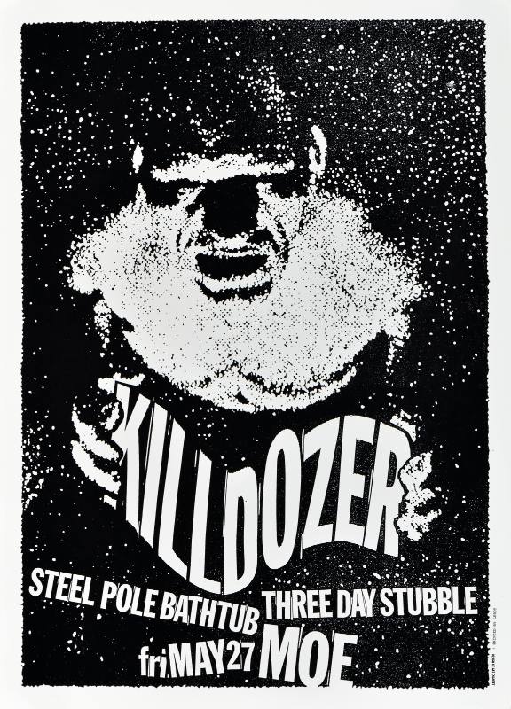 A poster of a creepy figure printed in white on a black background