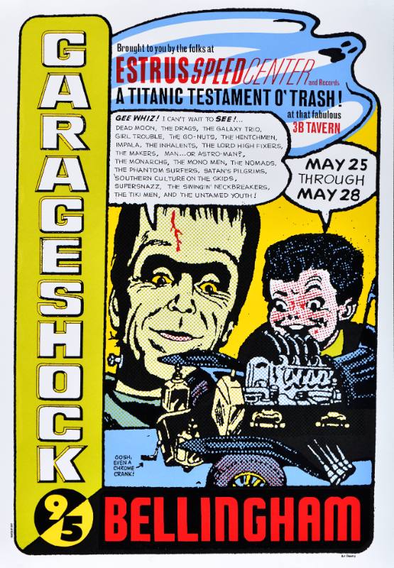 A poster of cartoon monsters next to blocks of text