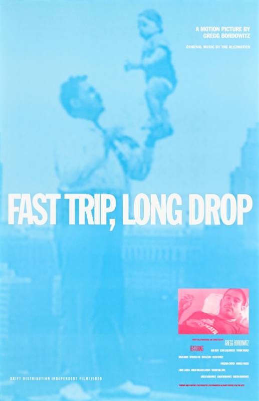 A poster of a man holding a child on his hands on a blue background