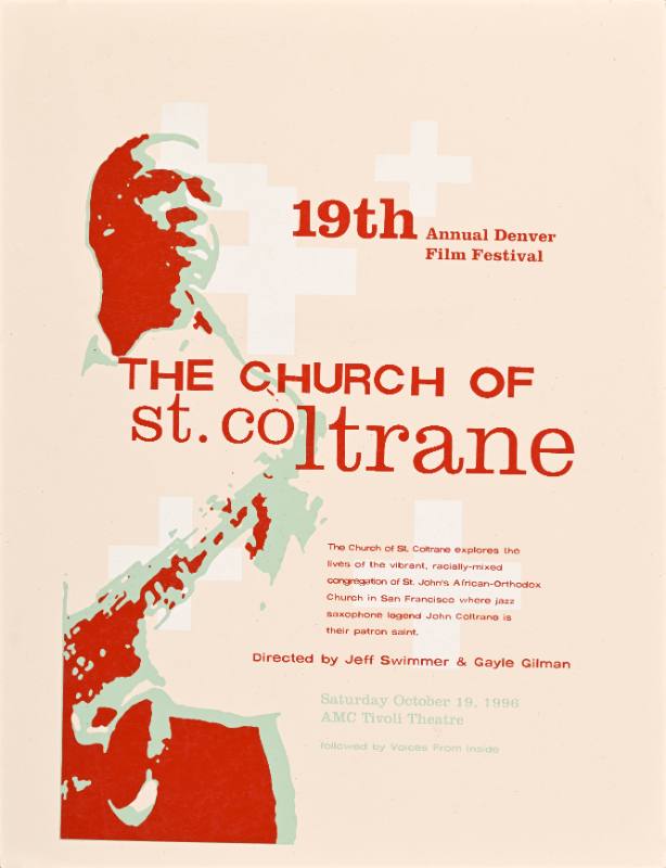 A poster of a Black man playing saxophone in front of white crosses