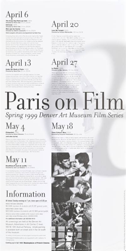 A poster of film reels and the Eiffel tower on a grey background