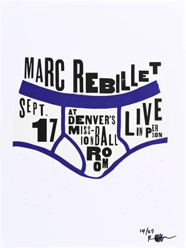 A poster of text printed on top of a pair of white underwear on a white background