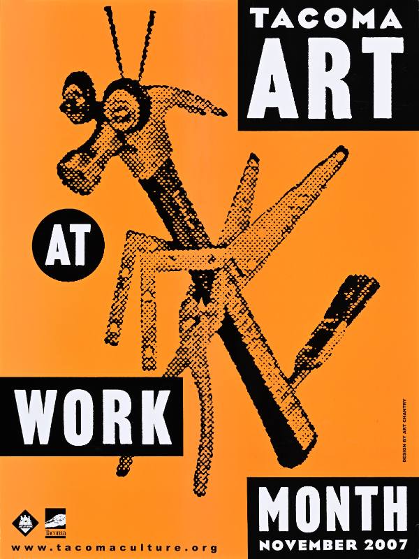 A poster of a hammer on an orange background