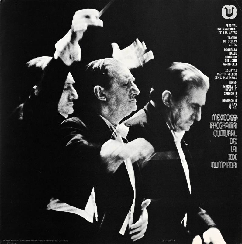 A poster of three images of an orchestra conductor layered over one another