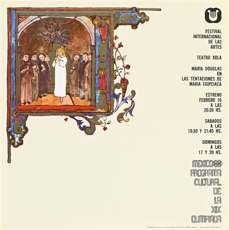 A poster of an ornamented stage on a white background