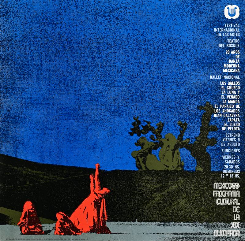 A poster of a group of performers on a stage with a dark blue sky in the background