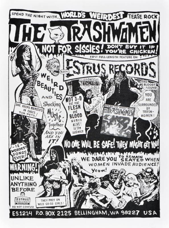 A poster of cartoon monsters carrying away women dressed in underwear