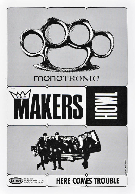 A poster of a group of men standing in front of a car