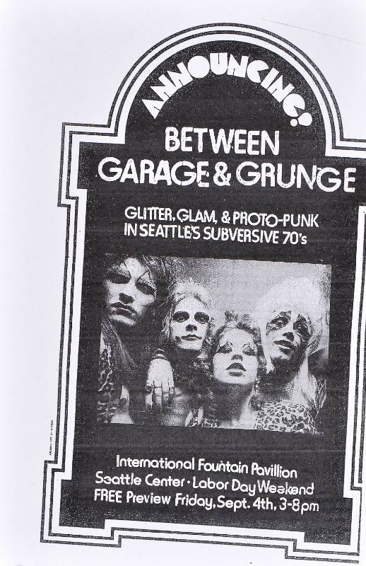 A poster of a group of artists with painted faces with their arms around each other printed in black on a white background