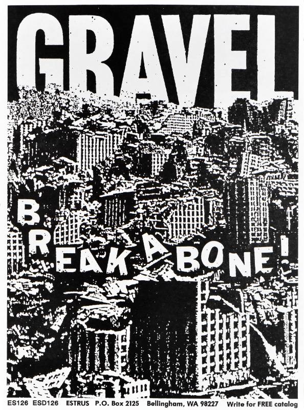 A poster of a crumbling city with bold white text on top of it