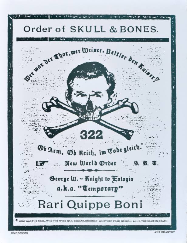 A poster of a white man above a flow chart