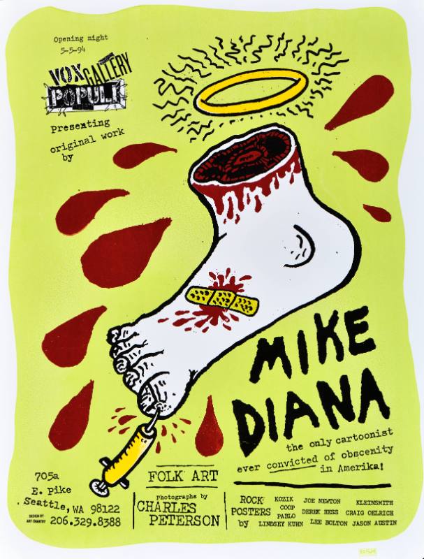 A poster of a bloody foot with a needle injecting into its toe