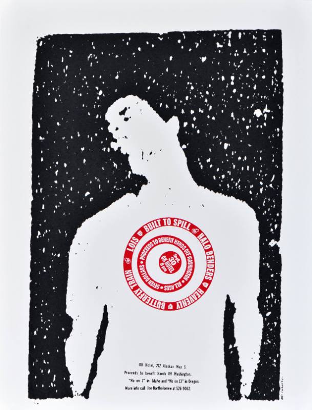 A poster of a man with a target at his chest