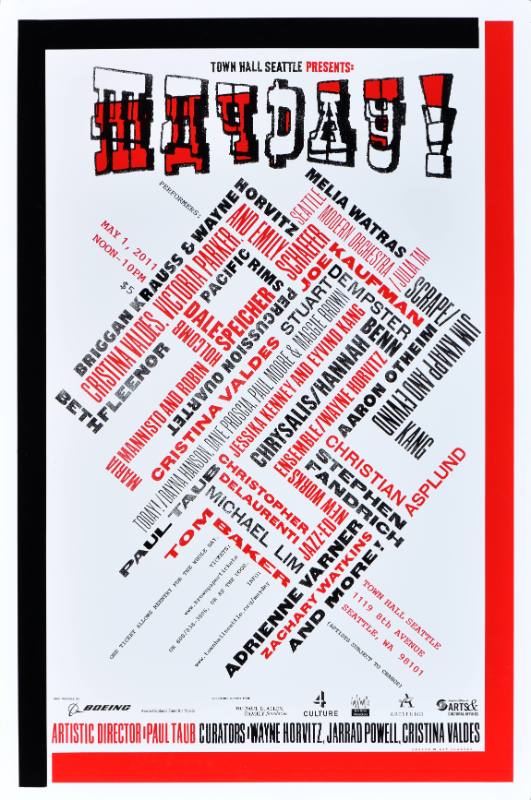 A poster of red and black text arranged in a square