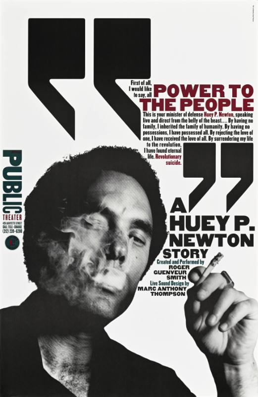 A poster of a man smoking a cigarette framed by quotation marks