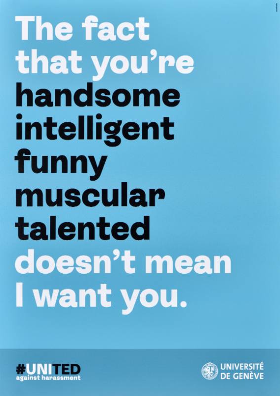 A poster of white and black text on a blue background