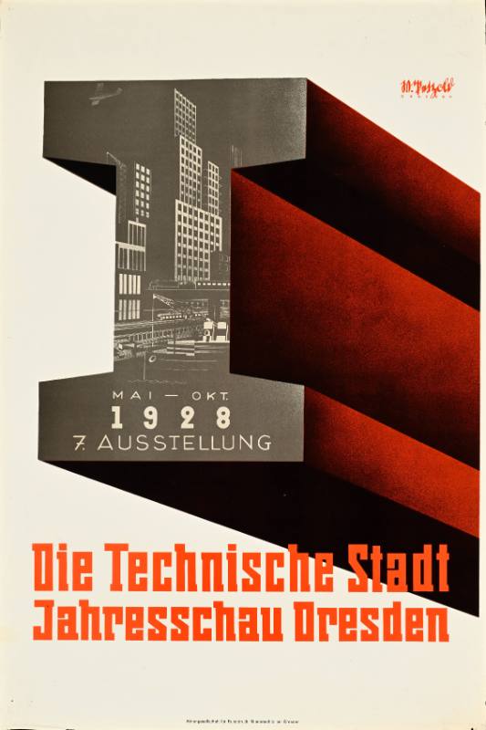 A poster of a large I with images of industrial buildings inside of it