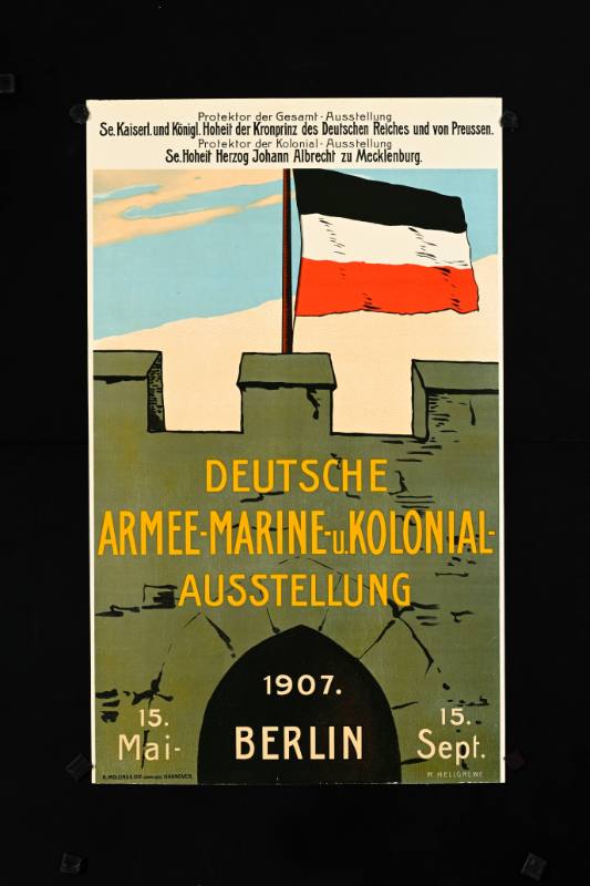 A poster of a flag flying over a castle wall