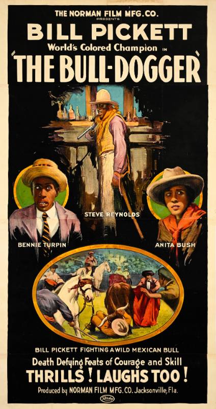 A poster of three vignettes of Black men and women dressed as cowboys