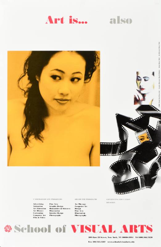 A poster of a nude woman next to a reel of film