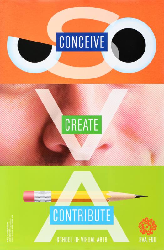 A poster of a close up face split into three parts with a mouth covered by a pencil