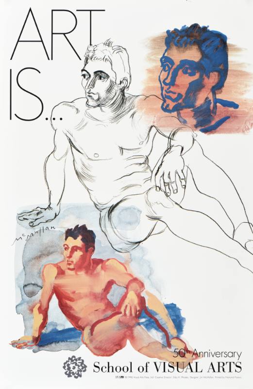 A poster of a nude man sketched three different times