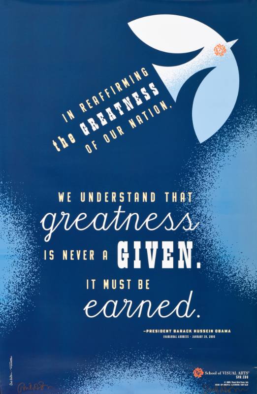 A poster of a dove on a blue background