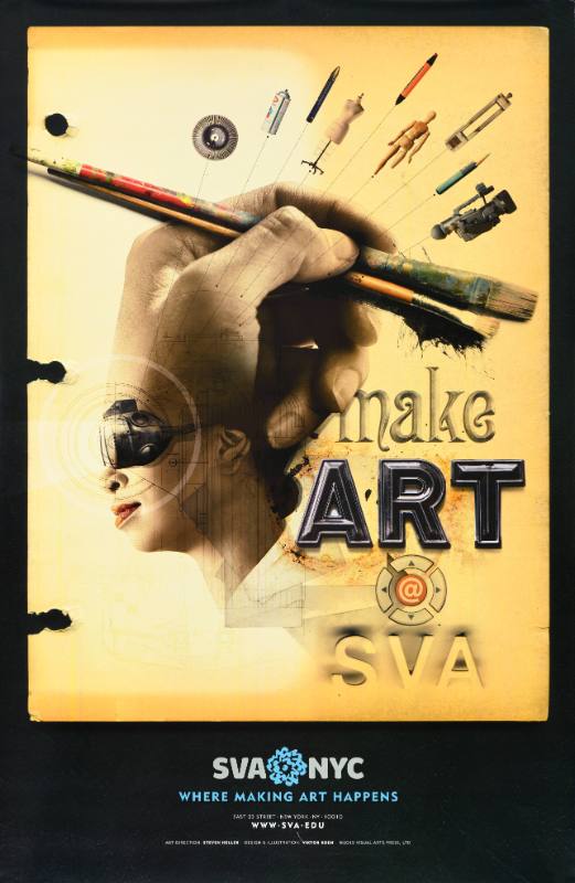 A poster of a woman with a hand coming out of her head holding a paintbrush