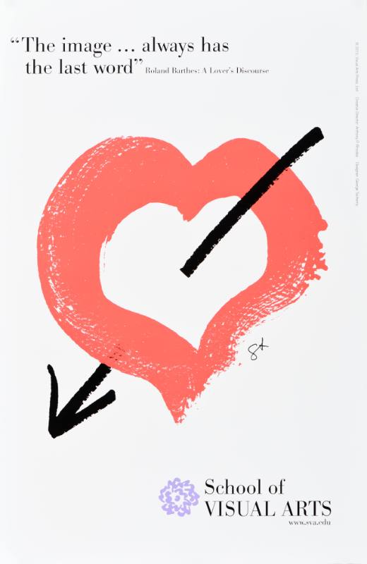 A poster of a hand drawn heart with an arrow through it on a white background