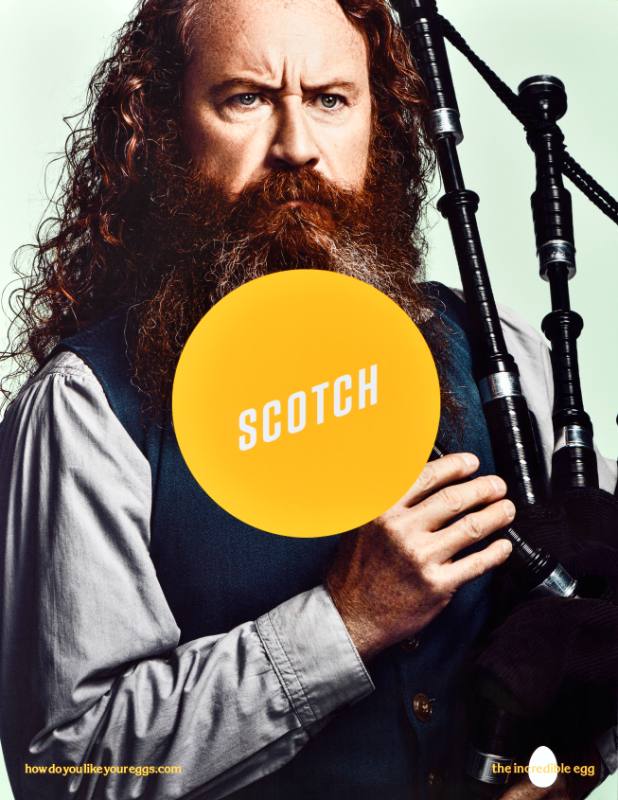A poster of a Scottish man with a yellow circle at his center