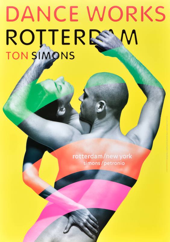 A poster of two nude dancers on a neon yellow background