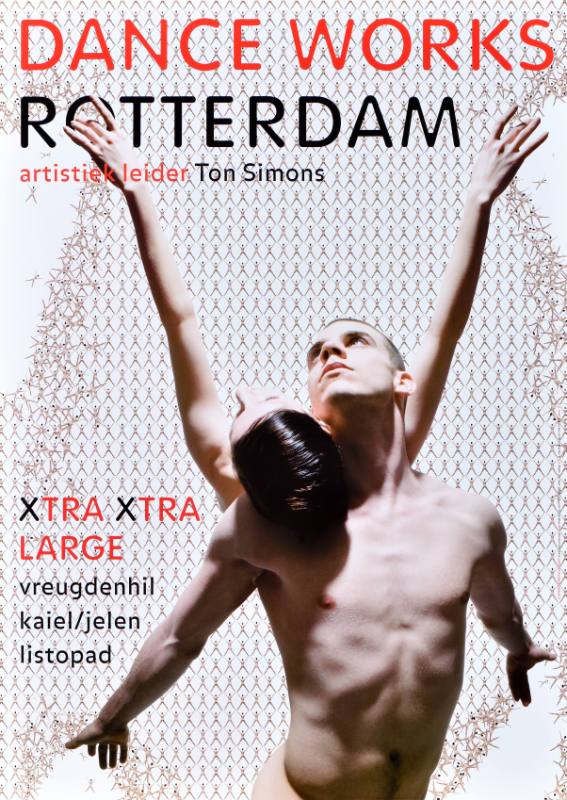 A poster of two nude dancers pushing aside a fence made out of tiny nude dancers