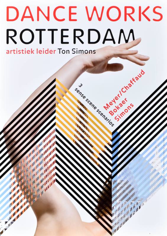 A poster of a nude white dancer on a white background with geometric shapes