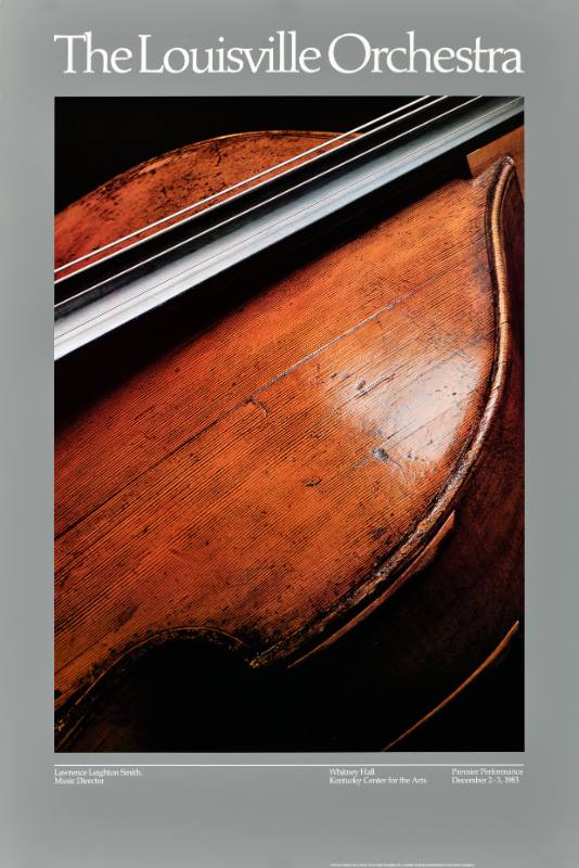 A poster of a close up image of a violin on a black background