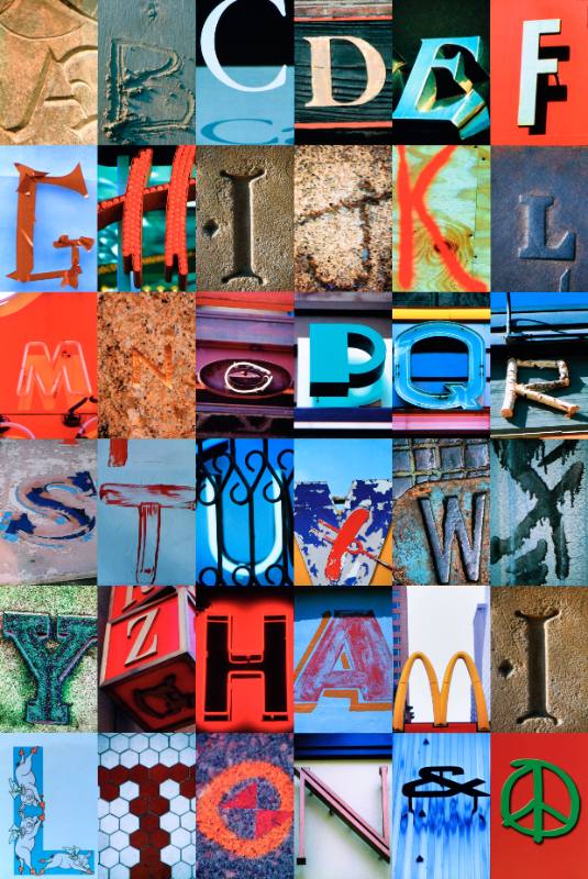 A poster of the alphabet made out of architectural details