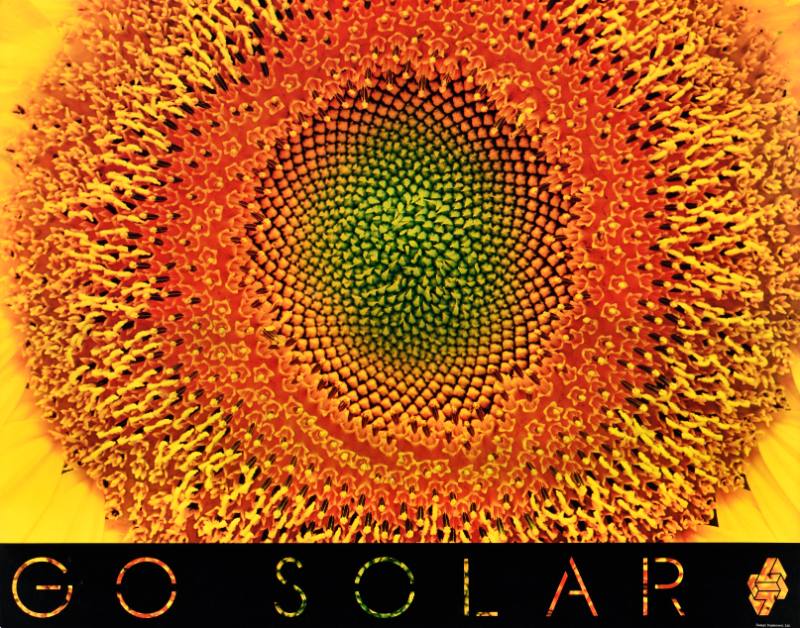 A poster of the inside of a neon yellow flower