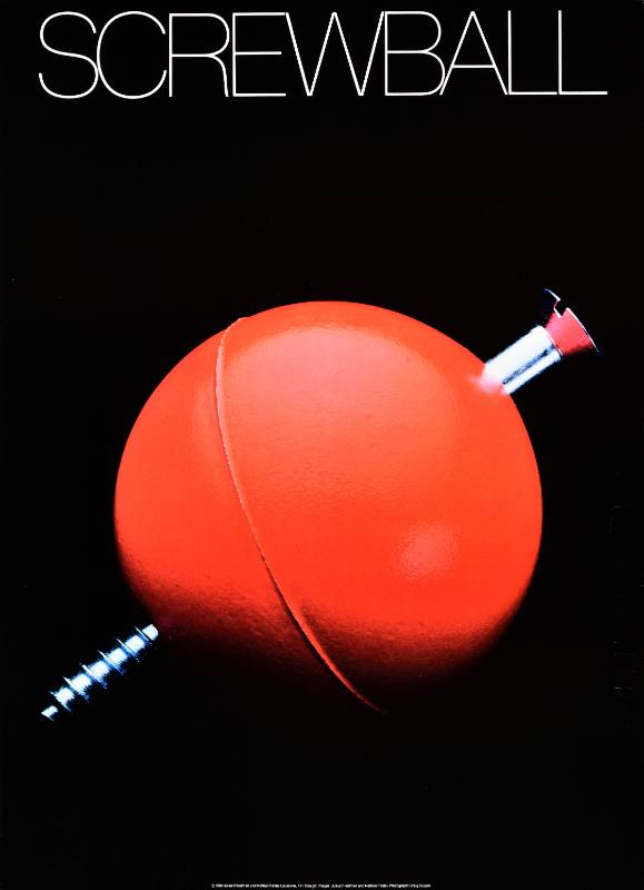 A poster of a rubber ball with a screw puncturing through it