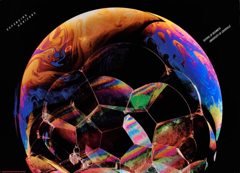 A poster of colorful bubbles on a black background