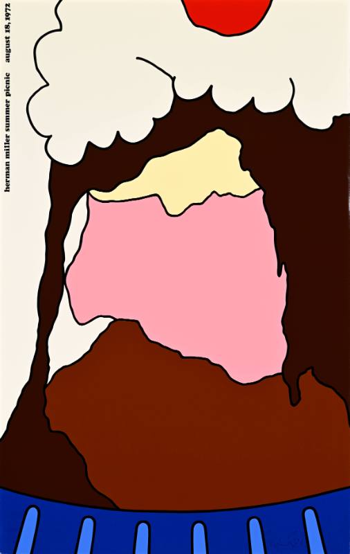 A poster of a close up view of an ice cream sundae