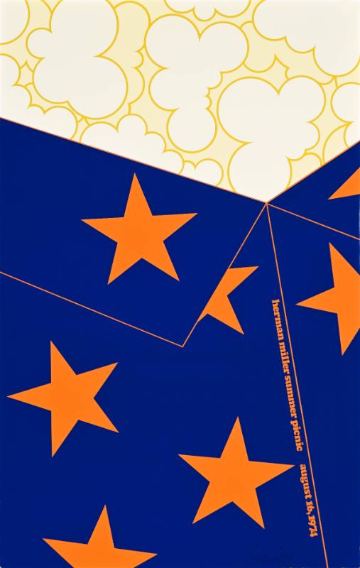 A poster of a close up view of a box of popcorn