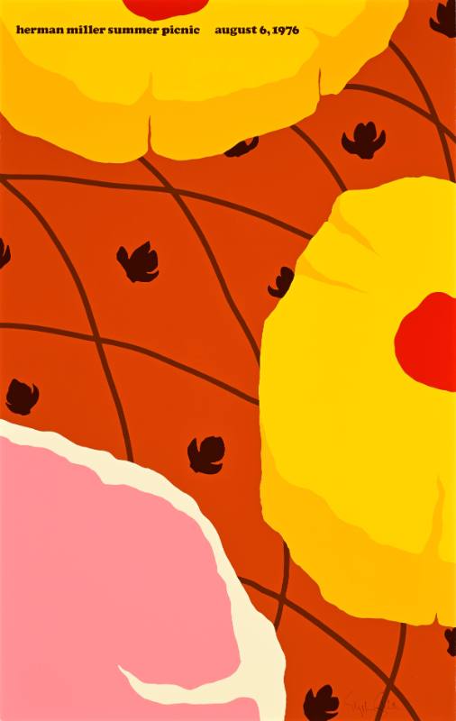 A poster of a close up view of a ham covered in pineapple slices