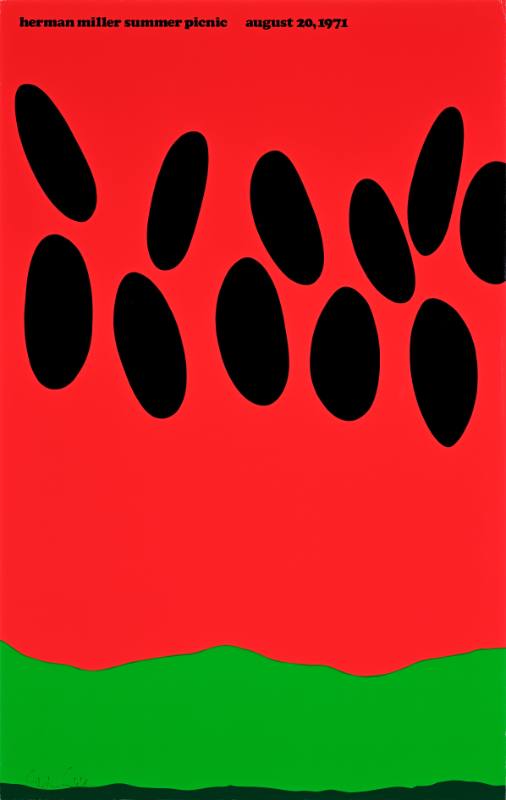 A poster of a close up view of a geometric slice of watermelon