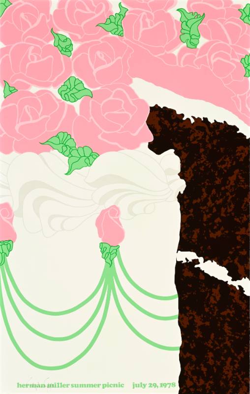 A poster of a close up view of a geometric slice of chocolate cake