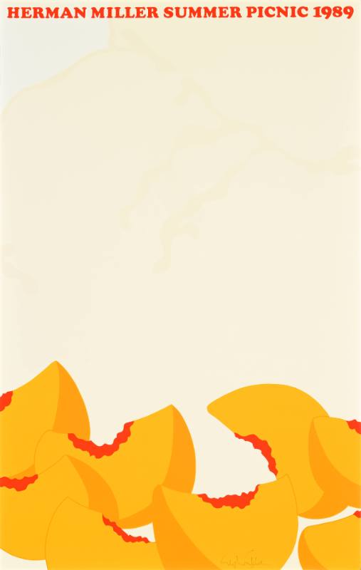 A poster of a close up view of geometric peach slices