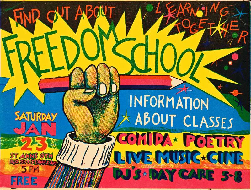 A poster of a fist raised holding a pencil