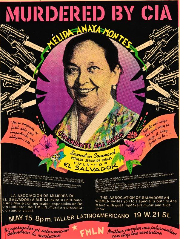 A poster of a smiling woman's head surrounded by knives