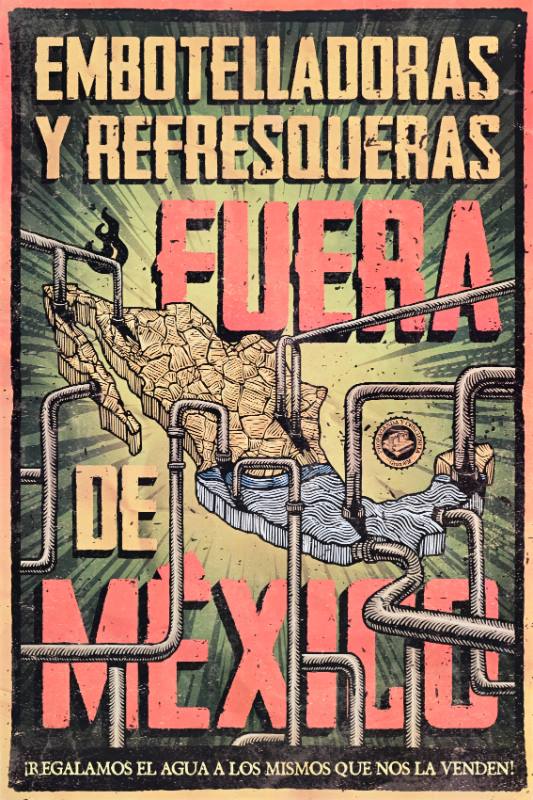 A poster of a series of pipes coming out of a map of Mexico