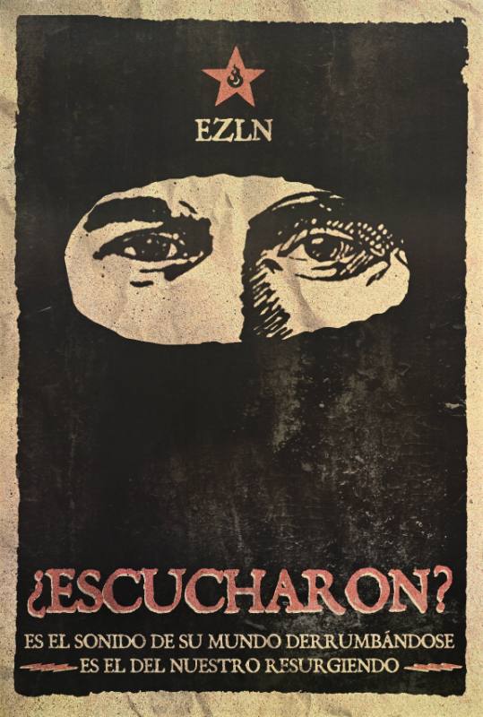 A poster of a man with a mask looking at the viewer
